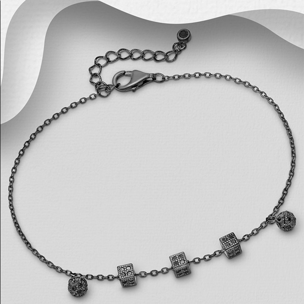 925 Sterling Silver Adjustable Bracelet, Featuring Ball and Cube